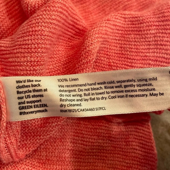 Eileen Fisher Knit Salmon Pink Organic Linen V neck Top Small - Picture 5 of 7